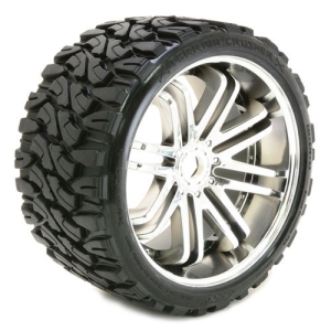 SRC0002S SWEEP TERRAIN CRUSHER BELTED TYRE ON SILVER 17MM WHEELS 1/4 OFFSET (2pcs)